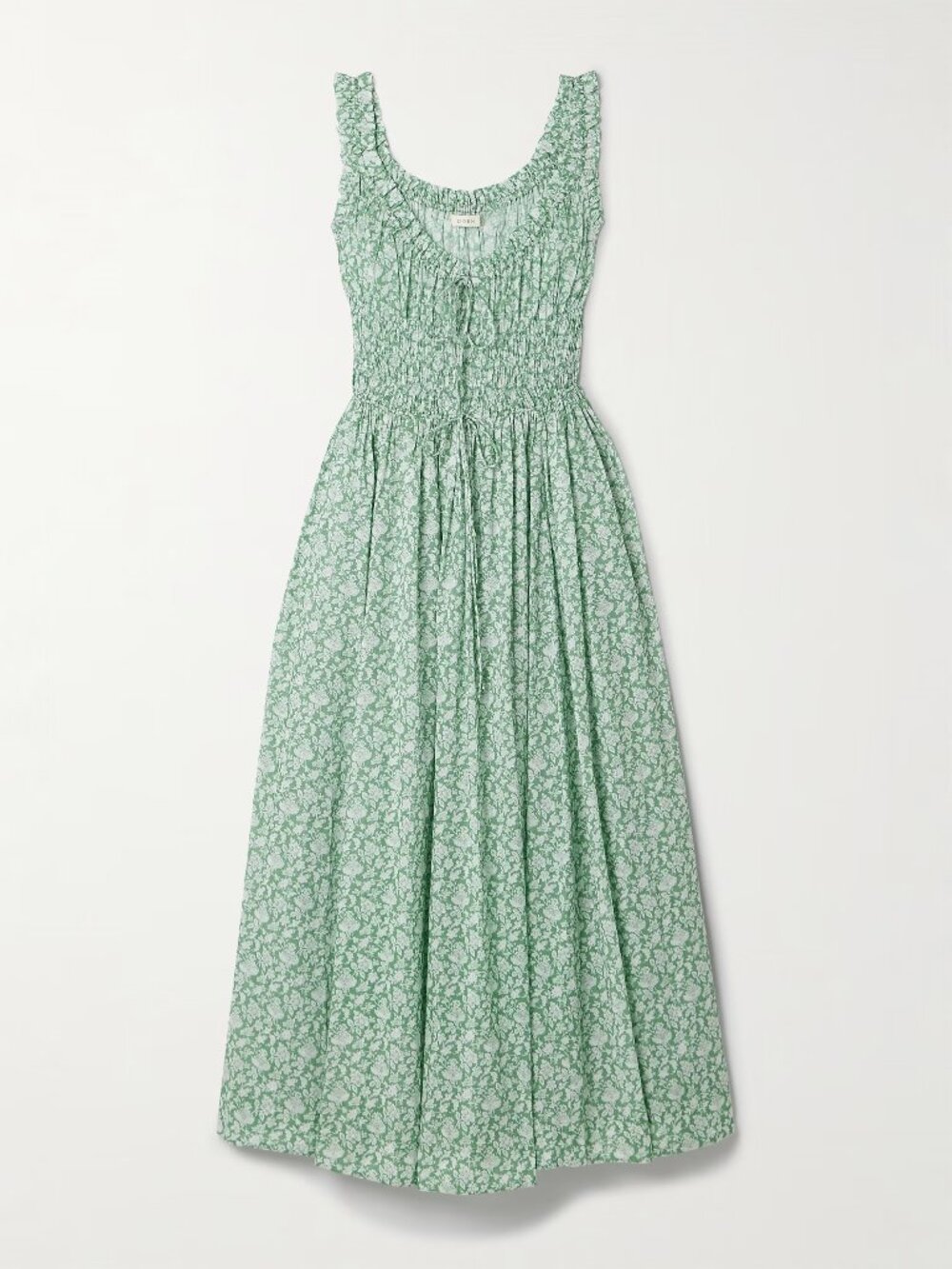 Doen Emmaretta Floral Cotton Tie-Waist Midi Dress (S)